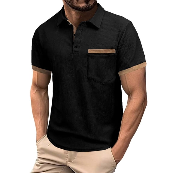 RMGVDSD Mens Polo Shirt Soft Tops Men's Summer Color Matching Pocket Polo Shirt Summer Casual Sports Collared Golf Shirts Active Mens Polo Shirts