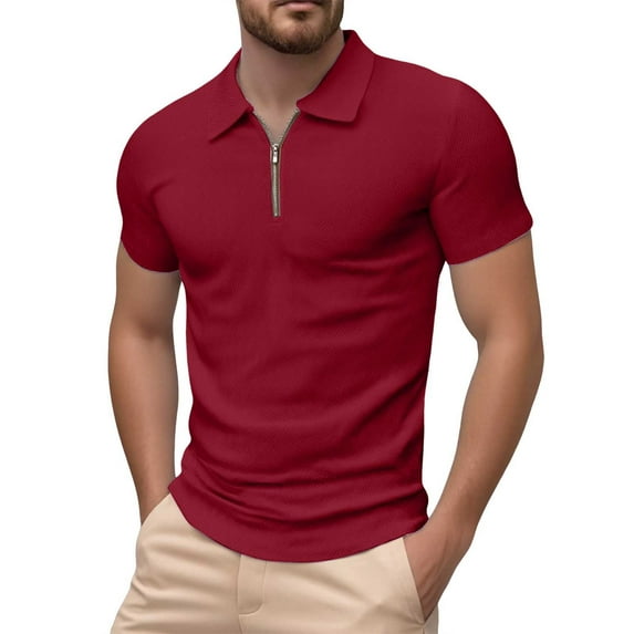 RMGVDSD Mens Soft Polo Shirts Men's Summer Fashion Casual Loose Towel Jacquard T Shirt Zipper Men's Short Sleeved Shirt Fashion Business Tops