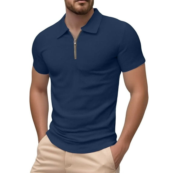 RMGVDSD Mens Soft Polo Shirts Men's Summer Fashion Casual Loose Towel Jacquard T Shirt Zipper Men's Short Sleeved Shirt Lightweight Athletic Shirts