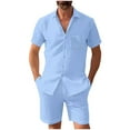 thumbnail image 1 of RMGVDSD Mens Summer Beach Outfits Men's Short Sleeve Shirts And Shorts Set Two Piece Solid Color Casual Summer Matching Set Fashion Men's Tracksuits, 1 of 5
