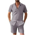 thumbnail image 1 of RMGVDSD Mens Summer Beach Outfits Men's Short Sleeve Shirts And Shorts Set Two Piece Solid Color Casual Summer Matching Set Lightweight Tracksuit Set, 1 of 5