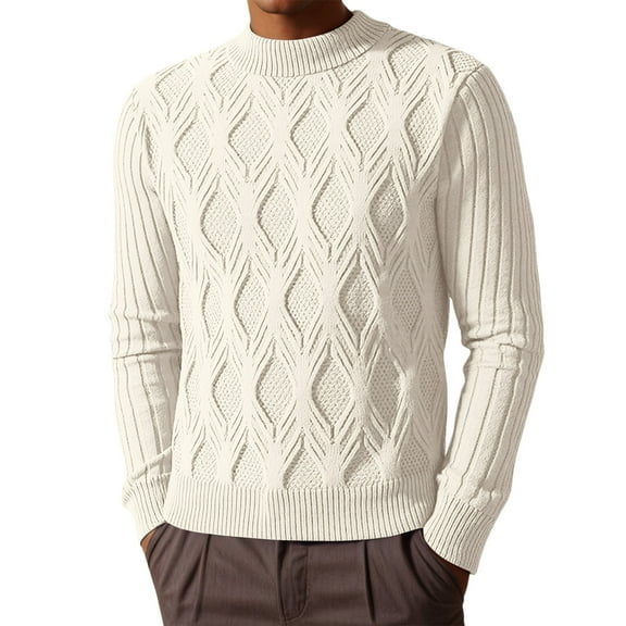 RMGVDSD Mens Sweaters Comfort Cable Knit Pullover Men's Autumn Winter Long Sleeve Sweater Solid Color Casual Standing Collar Knitted Tops Casual Dress Sweaters