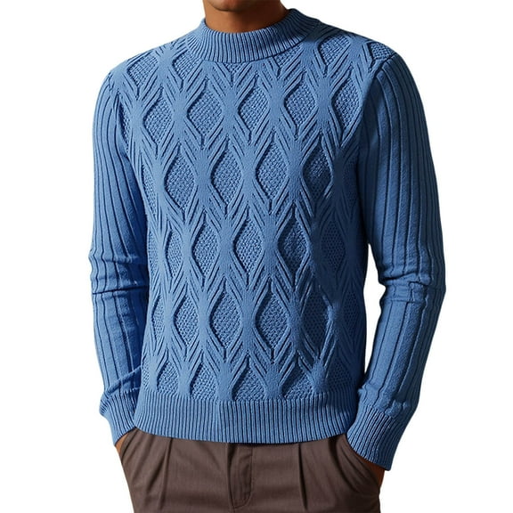 RMGVDSD Mens Sweaters Comfort Cable Knit Pullover Men's Autumn Winter Long Sleeve Sweater Solid Color Casual Standing Collar Knitted Tops Commuting Sweaters