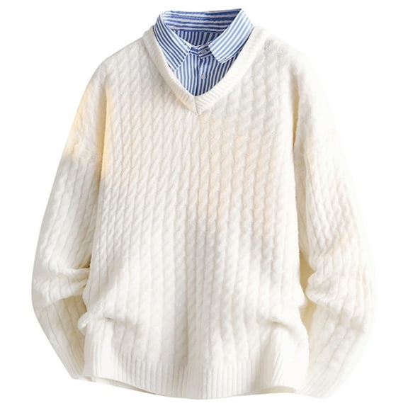 RMGVDSD Mens Sweaters Vintage Graphic Sweater Shirt V-Neck Knitwear Pullover Autumn Winter Loose Comfortable Casual Warm Knit Outwear Top Comfy Pullover Sweaters