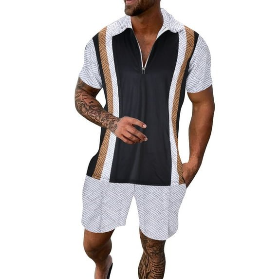 RMGVDSD Mens Tracksuit Casual Set Men's Short Sleeve Polo Shirt Shorts Set Tropical Hawaiianss Athletic Shorts Set Beach Sports Suit Comfort Workout Tracksuits