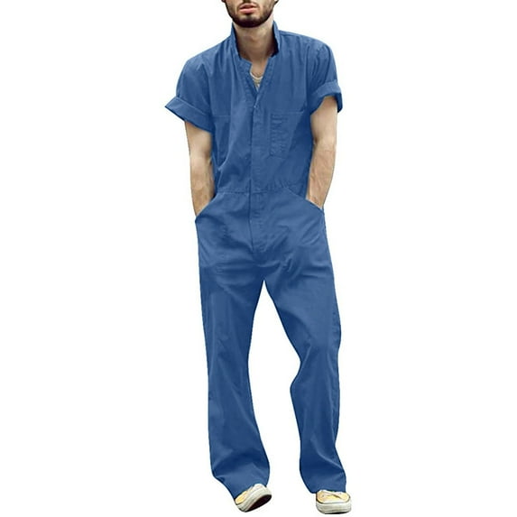 RMGVDSD Mens Workwear Uniforms Men's Short Sleeve Zip Up Coverall Work Jumpsuit Solid Color Summer Overalls Work Suit Breathable Jumpsuits Comfort Casual Sportwear