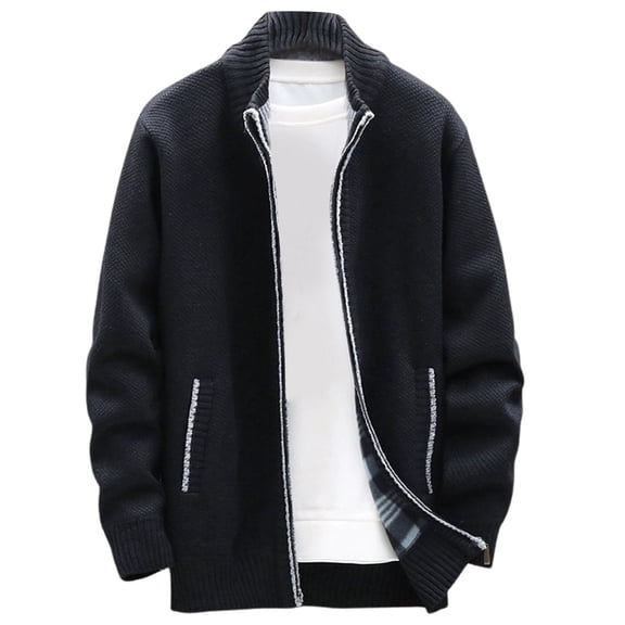 RMGVDSD Mens Zip Up Cardigan Sweater Autumn Winter Men's Casual Stand Collar Sweater Jacket Thickened Warm Knit Cardigan Sweater Coat Warm Polo Sweaters
