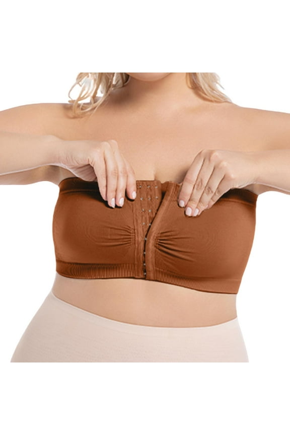 Minimizer Bras for Women Plus Size Strapless Bras Front Closure Bandeau Half Push Up Bra Wireless Bralette Workout Yoga Crop Tops