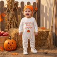 thumbnail image 1 of RMGVDSD My First Halloween Baby Boy Outfit Cute Letter Pumpkin Embroidery Long Sleeve Romper Jumpsuit Outfit with Hat Fall Clothes, 1 of 8