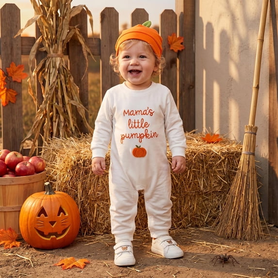 RMGVDSD My First Halloween Baby Boy Outfit Cute Letter Pumpkin Embroidery Long Sleeve Romper Jumpsuit Outfit with Hat Fall Clothes