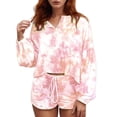 thumbnail image 1 of RMGVDSD New Fashionable Women's Home Wear 2 Piece Tie Dye Printed Loose T Shirt Pullover Long Sleeved Shorts Set Daily Casual Workout Sets, 1 of 4