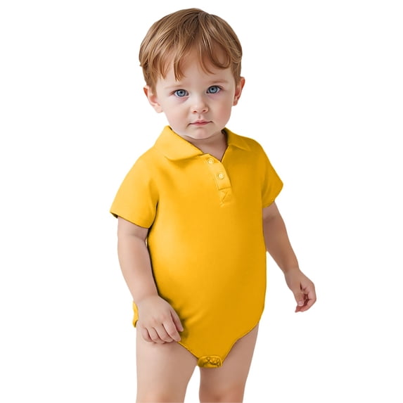 RMGVDSD Baby Boy Collared Onsies Polo Shirt Bodysuit Solid Color Short Sleeve Romper One-Piece Clothes Soft Party Outfit 12-18 Months