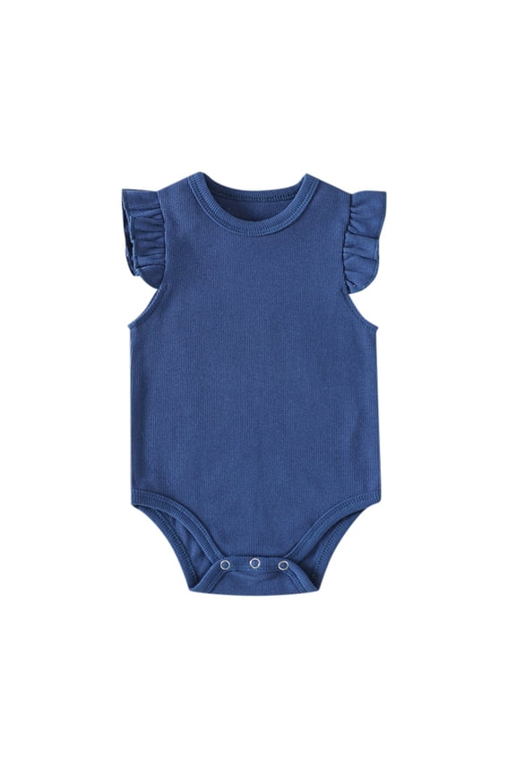 Baby Boy Girl Bodysuits Short Sleeve Summer Clothes Ruffle Romper Onesie Solid Color Ribbed Bodysuit Clothes 9-12 Months