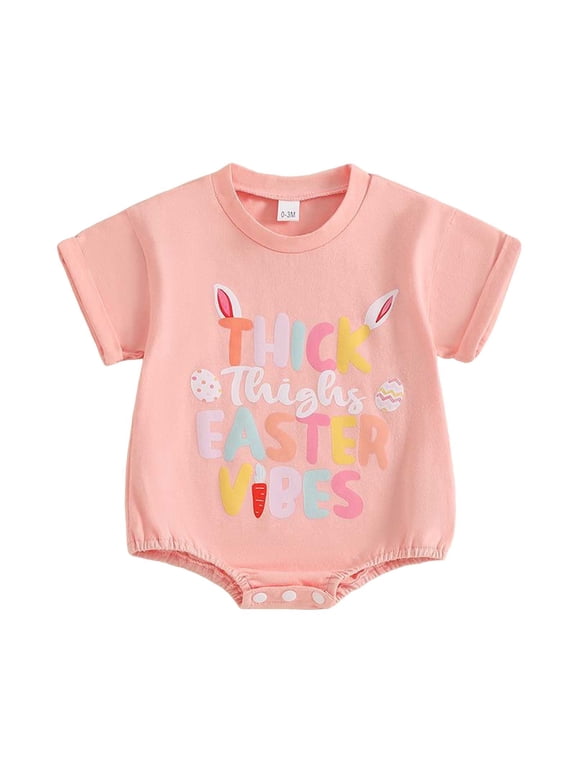 Baby Boy Girl Easter Outfit Cute Bunny Short Sleeve Bubble Romper Onesie Bodysuit My First Easter Clothes 3-6 Months