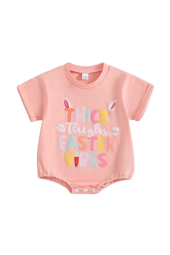 Newborn Baby Boy Girl Easter Outfit Cute Bunny Short Sleeve Bubble Romper Onesie Bodysuit Infant My First Easter Clothes 3-6 Months