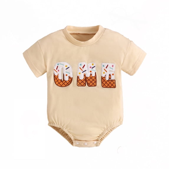 RMGVDSD Baby Boy Girl Romper Letter Embroidery Short Sleeve Round Neck Bodysuits Summer Clothes First Birthday Outfit 3-6 Months