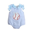 thumbnail image 1 of RMGVDSD Newborn Baby Girl Baseball Outfit Sleeveless Bow Plaid Bubble Romper Gingham Bodysuits Infant Girls One-Piece Summer Clothes 0-3 Months, 1 of 6