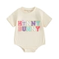 thumbnail image 1 of RMGVDSD Baby Girl Easter Outfit Bunny Romper Short Sleeve Letter Embroidered Bodysuits My First Easter Clothes Cute Onesies 3-6 Months, 1 of 4