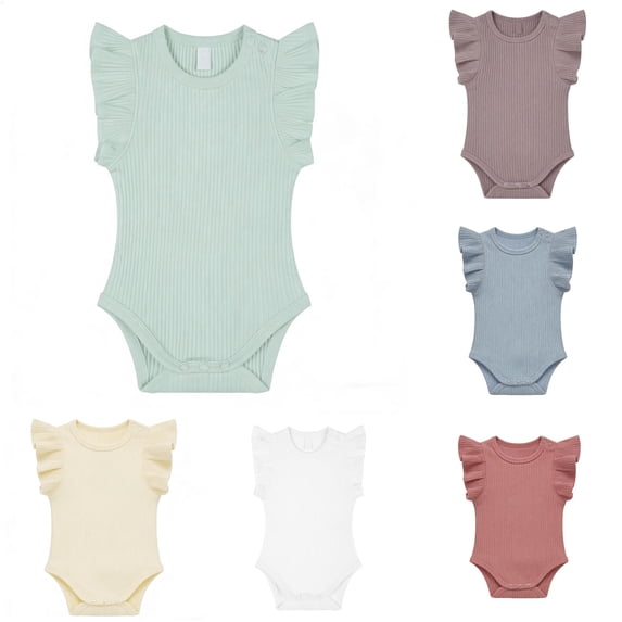 RMGVDSD Baby Girl Ribbed Knit Romper Bodysuit Sleeveless Ruffle Onesie Solid Color Casual One-Piece Outfit 6-9 Months