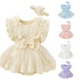 thumbnail image 1 of RMGVDSD Baby Girl Romper Dress Short Sleeve Mesh Tutu Dress Baby Girls Floral Lace Tulle Dresses with Headband Cute Clothes 12-18 Months, 1 of 4