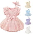thumbnail image 1 of RMGVDSD Baby Girl Romper Dress Short Sleeve Mesh Tutu Dress Baby Girls Floral Lace Tulle Dresses with Headband Cute Clothes 12-18 Months, 1 of 4
