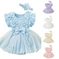 thumbnail image 1 of RMGVDSD Baby Girl Romper Dress Short Sleeve Mesh Tutu Dress Baby Girls Floral Lace Tulle Dresses with Headband Cute Clothes 3-6 Months, 1 of 4