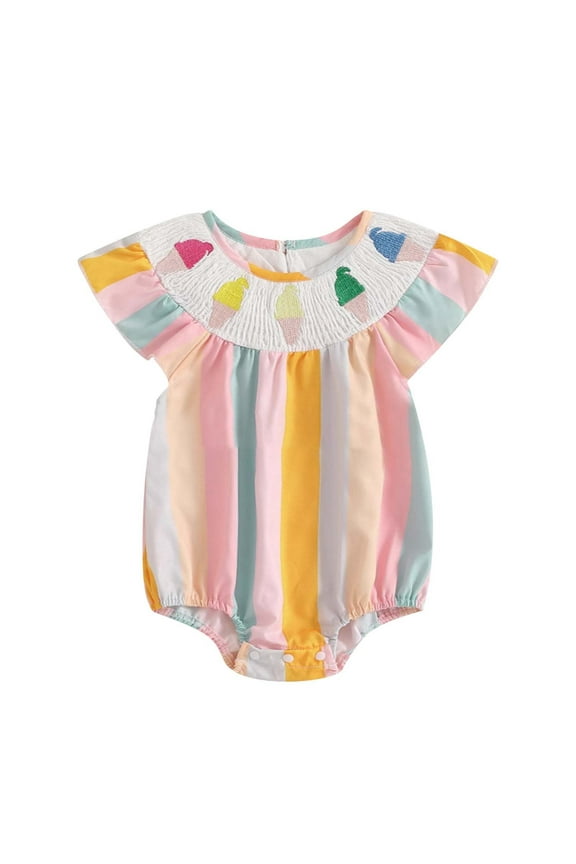 Baby Girls Bodysuits My First Easter Outfit Striped Flying Sleeve Cute Print Romper Bodysuit Onesie Spring Clothes 3-6 Months