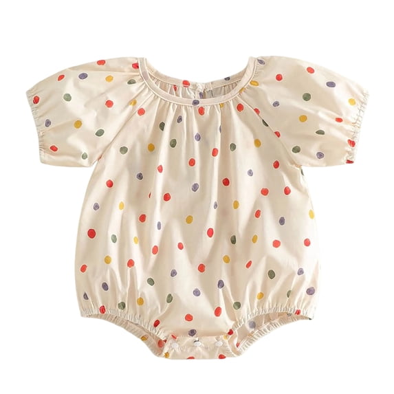 RMGVDSD Baby Girls Bubble Romper Bodysuit One-Piece Outfit with Snap Closure Polka Dot Print Short Sleeve Girl Romper 3-6 Months