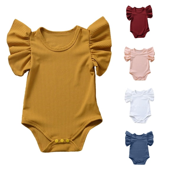 RMGVDSD Baby Girls Ruffle Romper Bodysuit Casual Clothes One-Piece Outfit Solid Color Sleeveless Onesie Bodysuits 0-6 Months