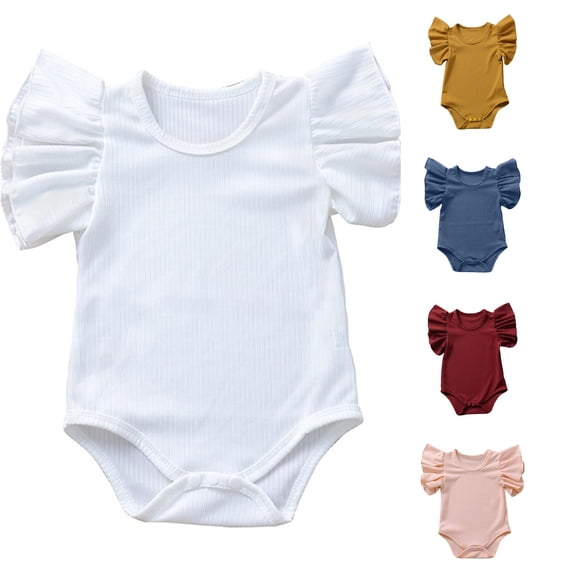RMGVDSD Baby Girls Ruffle Romper Bodysuit Casual Clothes One-Piece Outfit Solid Color Sleeveless Onesie Bodysuits 6-12 Months