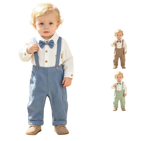 RMGVDSD Baby Boy Clothes Suit Long Sleeve Dress Romper Bodysuit Suspender Pants Gentleman Wedding Outfits Formal Set 12-18 Months