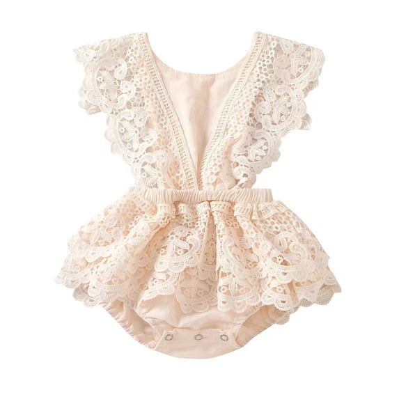 RMGVDSD Baby Girls Lace Romper Dress Sleeveless Backless Romper Bodysuit Solid Color Baby Girl First Birthday Outfit 12-18 Months
