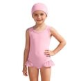 thumbnail image 1 of RMGVDSD One Piece Swimsuit for Girls Solid Color Swimsuits With Matching Swim Cap Ruffle Swimwear Comfortable Girls Summer Beach Bathing Suit 3-4 Years, 1 of 4