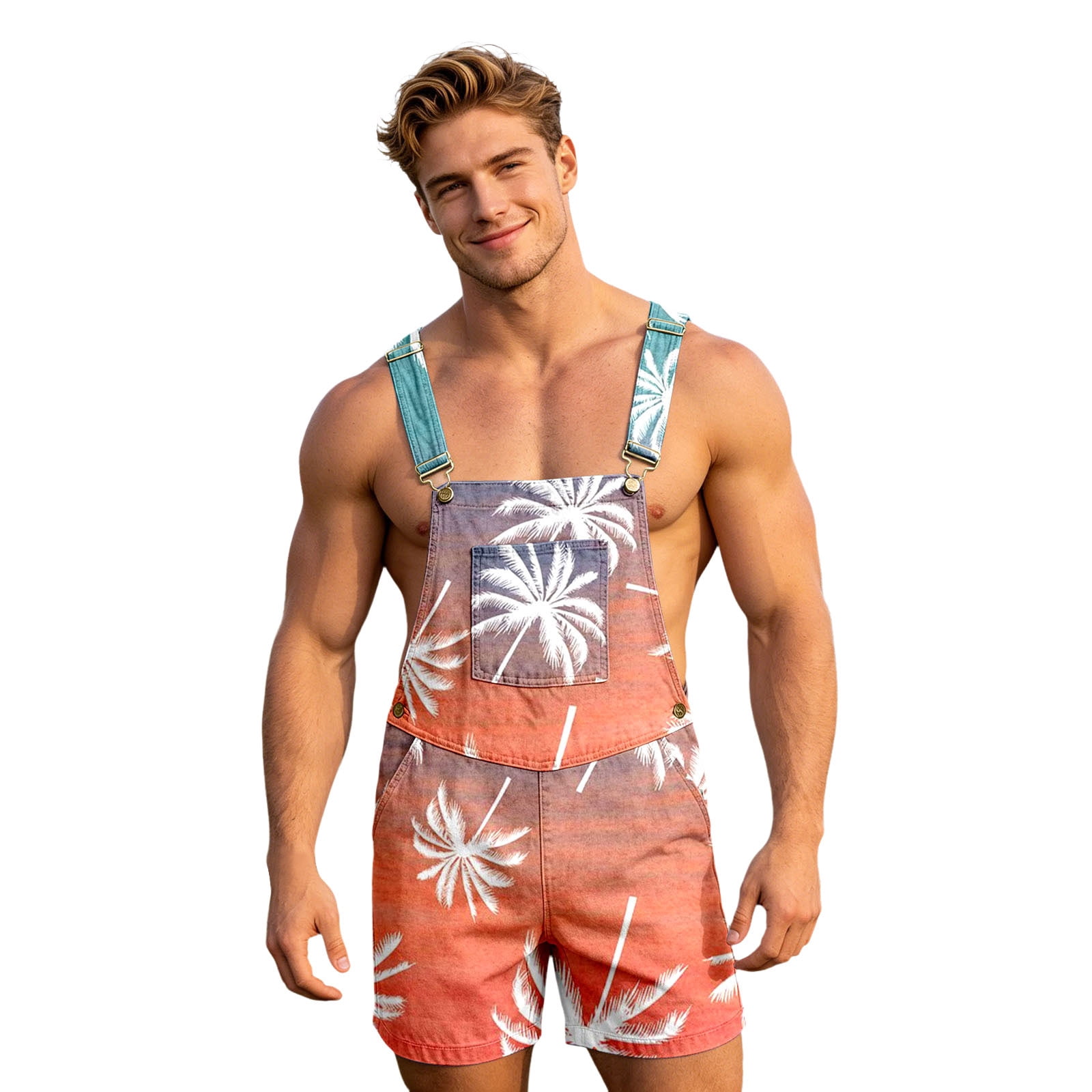RMGVDSD Overalls for Men Fashion Summer Hawaiian Bib Overalls