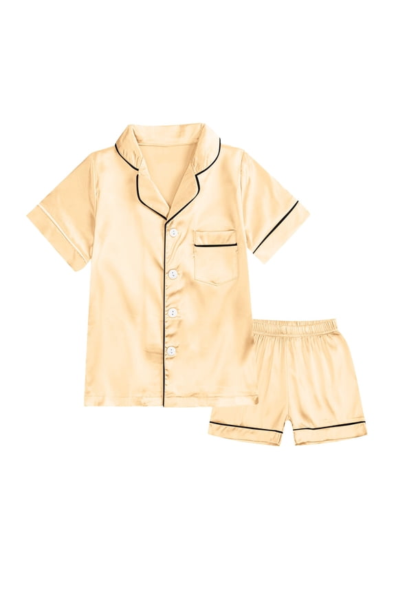 Pajama Set For Kids Boys Girls Button-Down Satin Silk Pajamas Short Sleeve Shorts Sleepwear Nightwear Loungewear Clothes Set Comfort Nightwear for 8-9 Years