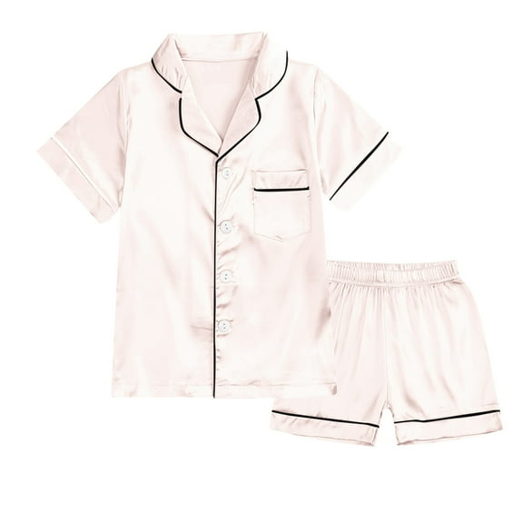 RMGVDSD Pajama Set For Kids Boys Girls Button-Down Satin Silk Pajamas Short Sleeve Shorts Sleepwear Nightwear Loungewear Clothes Set Girls Pajamas for 12-13 Years