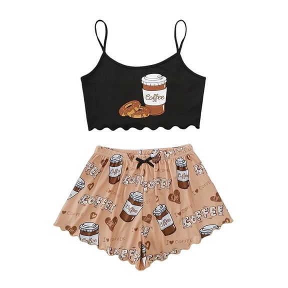 RMGVDSD Pajamas for Women 2 Piece Women's Summer Cute Printed Sleeveless Tank Tops Cami Top And Shorts Pajamas Set Sleepwear Comfy Ladies Pajamas