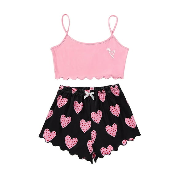 RMGVDSD Pajamas for Women 2 Piece Women's Summer Cute Printed Sleeveless Tank Tops Cami Top And Shorts Pajamas Set Sleepwear Comfy Ladies Pajamas