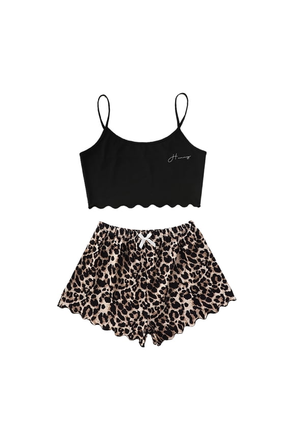 Pajamas for Women 2 Piece Women's Summer Cute Printed Sleeveless Tank Tops Cami Top And Shorts Pajamas Set Sleepwear Holiday Sleepwear Set