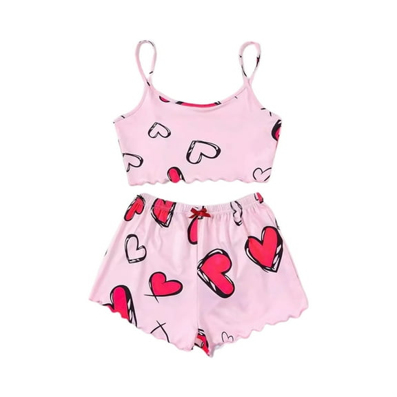 RMGVDSD Pajamas for Women 2 Piece Women's Summer Cute Printed Sleeveless Tank Tops Cami Top And Shorts Pajamas Set Sleepwear Pjs Nightwear