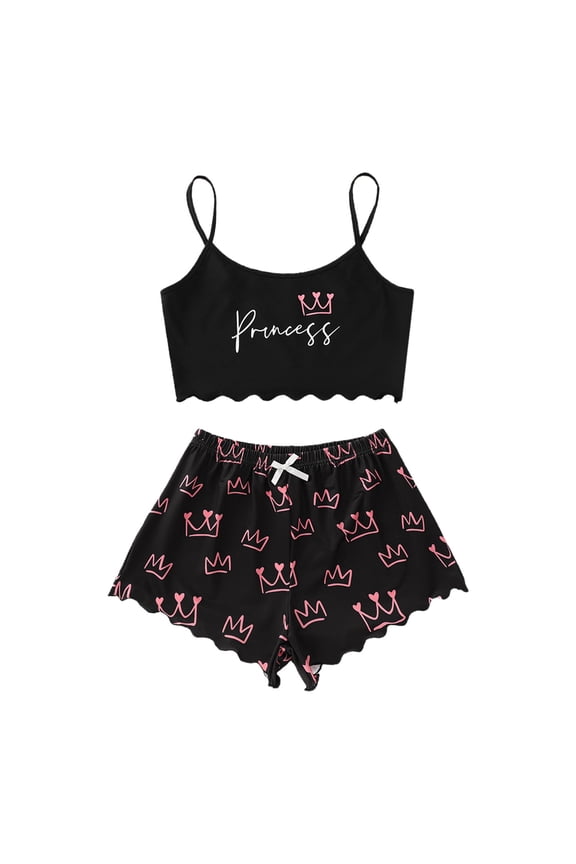 Pajamas for Women 2 Piece Women's Summer Cute Printed Sleeveless Tank Tops Cami Top And Shorts Pajamas Set Sleepwear Trendy Nightwear Jammies