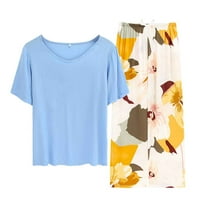 RMGVDSD Plus Size Pajamas for Women Comfy Pajamas Set 2 Piece Outfits Short Sleeve T Shirts And Printed Wide Leg Pants Sleepwear Sets Comfy Jammies Dailywear