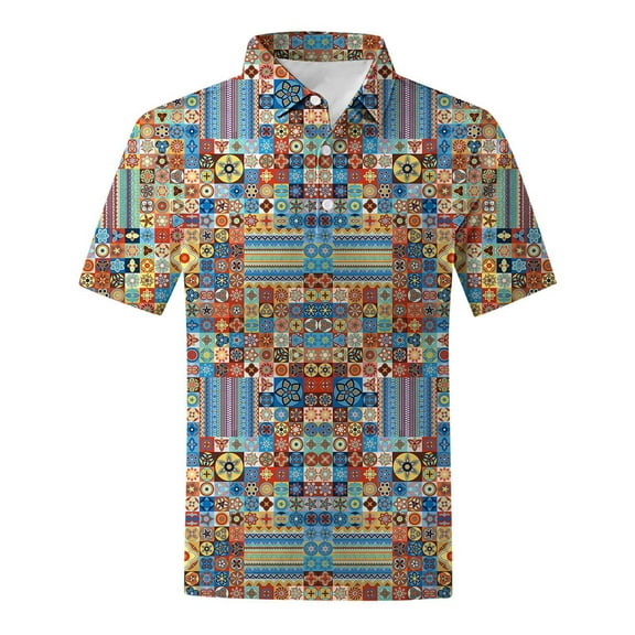 RMGVDSD Polo Shirts for Men Ethnic Style Print Hawaiian Shirts For Men Summer Beach Casual Short Sleeve Button Down Shirts Lightweight Athletic Shirts