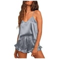 thumbnail image 1 of RMGVDSD Satin Pajama Set For Women Silk Pajamas Sexy V Neck Camisole Top And Shorts With Ruffle Sleepwear Set Casual Beach Vacation Outfit, 1 of 6