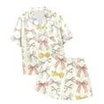 thumbnail image 1 of RMGVDSD Satin Pajamas For Girls Bow Print Short Sleeve Button Down Shirt Shorts Sleepwear Loose Comfortable Loungewear Sets Casual Nightgown for 6-7 Years, 1 of 3