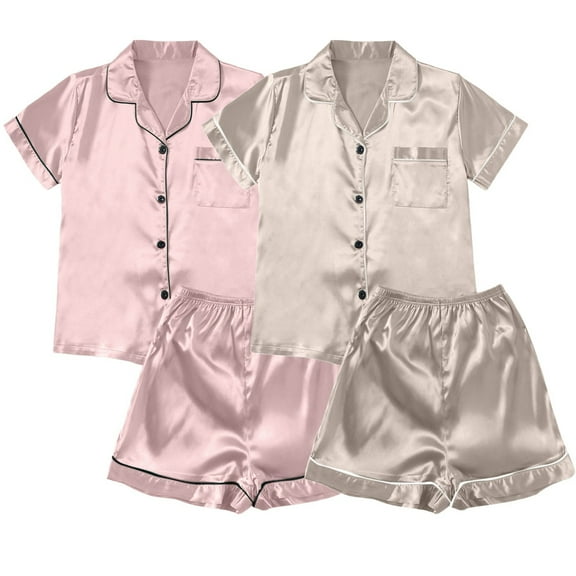 RMGVDSD Soft Pajamas for Women Set Pajamas For Women Silk Satin Pajama Sets Womens Pajamas Button Down Short Sleeve Top And Shorts Sleepwear Home Wear Soft Pajamas Loungewear