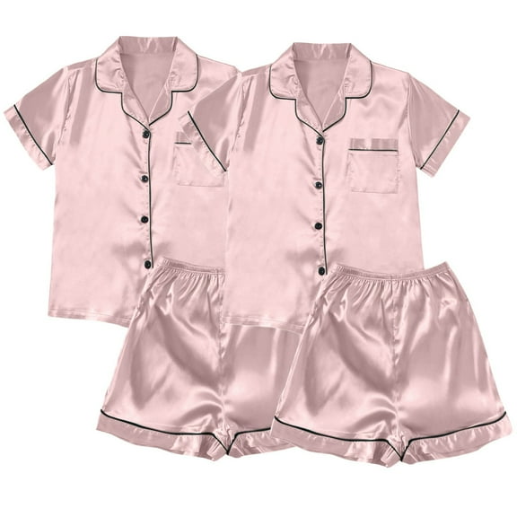 RMGVDSD Soft Pajamas for Women Set Pajamas For Women Silk Satin Pajama Sets Womens Pajamas Button Down Short Sleeve Top And Shorts Sleepwear Home Wear Trendy Nightwear Jammies