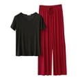 thumbnail image 1 of RMGVDSD Soft Pajamas for Women Set V Neck Short Sleeve Tops And Loose Fit Long Pants Pajama Sets For Women Thin Summer Sleepwear Loungewear Outfit Jammies Soft Nightwear, 1 of 4