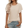 thumbnail image 1 of RMGVDSD Soft Womens T Shirts Women's Summer T Shirt With Floral Cutout And Ruffle Sleeves Casual Wear Fashion Casual Blouses, 1 of 8