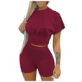 thumbnail image 1 of RMGVDSD Solid Color Two Piece Outfits For Women Short Sleeve Crop Top And Bodycon Shorts Joggers Tracksuit Sweatsuit Comfy Loungewear Matching Set, 1 of 5